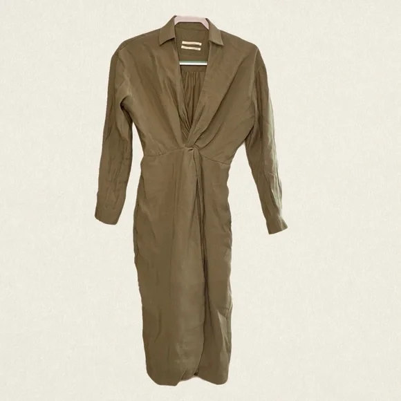 Anthropologie Long Sleeve V-Neck Knot Front Midi Dress - Picture 5 of 15